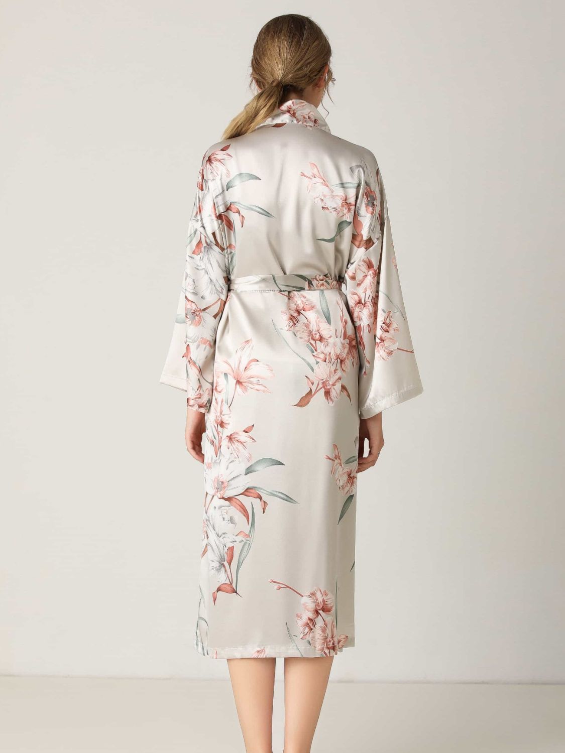 Floral Tie Waist Long Sleeve Robe